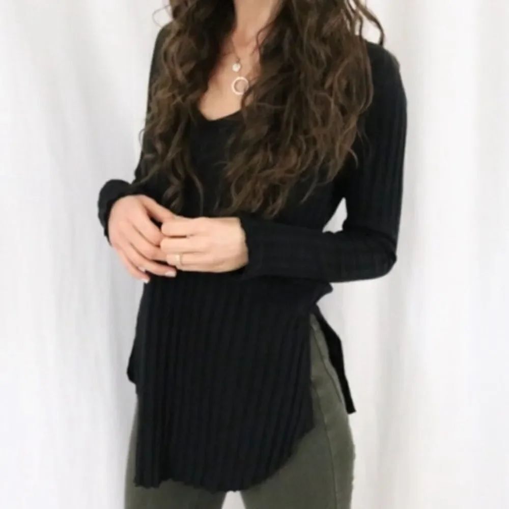 FREE PEOPLE | WE THE FREE Beach Babe Hacci Top Black Ribbed Women’s Size Small